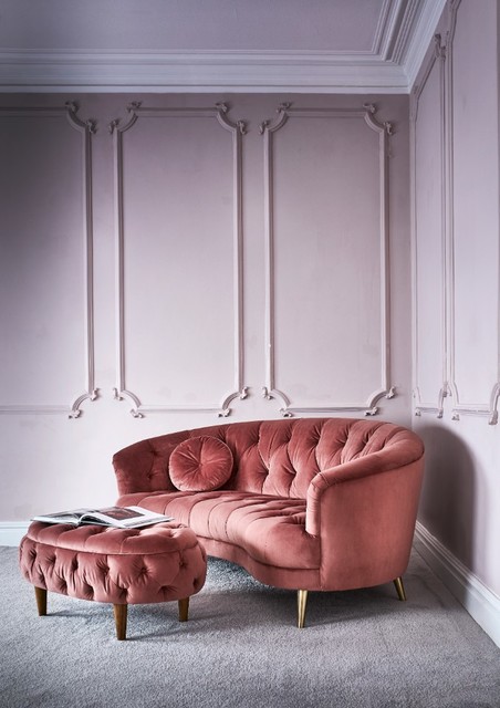 What the Butler Saw Camille Pink Velvet Sofa Range Midcentury
