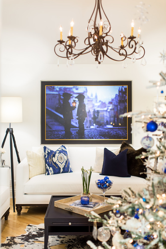White and Blue Christmas Decorating - Transitional - Living Room - San ...