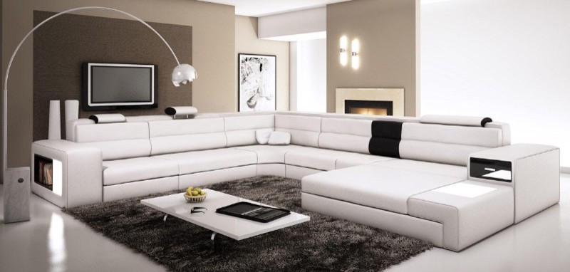Sofa With Headrest Houzz, Divani Casa 6123 Modern White And Black Bonded Leather Sectional Sofa
