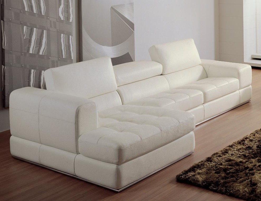 White Bonded Leather Sectional Sofa with Chaise Modern