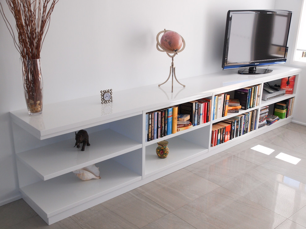White Gloss Polyurethane Media / Bookshelf with open end Modern