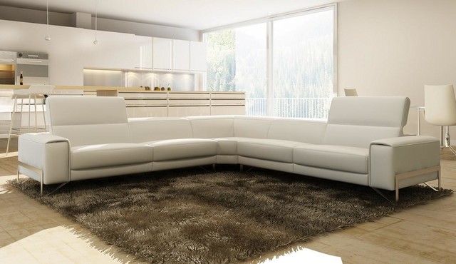 White Italian Leather Sectional Sofa with Adjustable Headrests - Modern ...