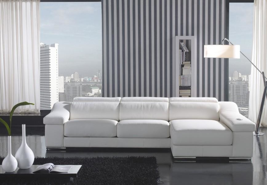 White Leather L Shape Sectional Sofa with Chaise Modern Living Room