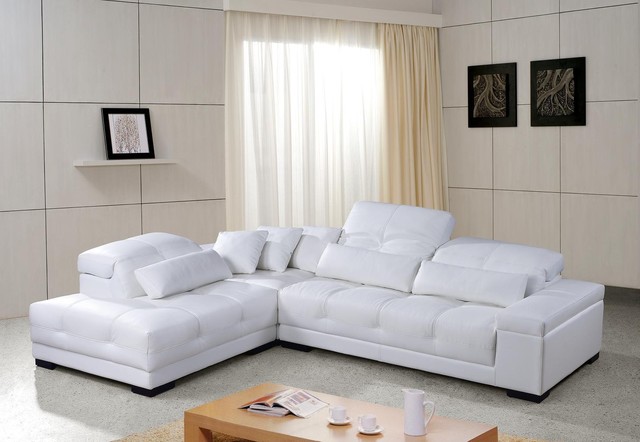 White Leather Sectional Sofa With