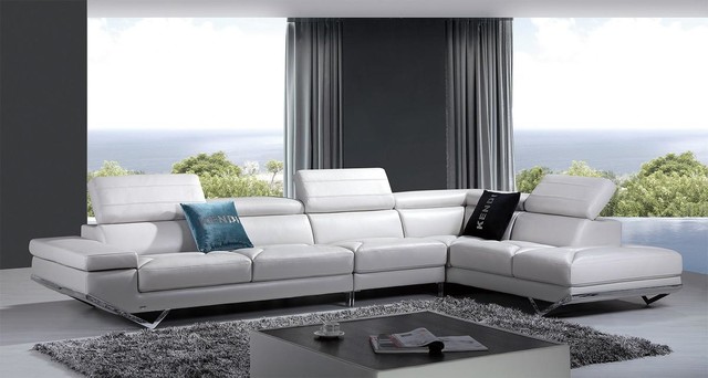 White Leather Sectional Sofa with Adjustable Headrests - Modern - Living  Room - Los Angeles - by EuroLux Furniture | Houzz UK