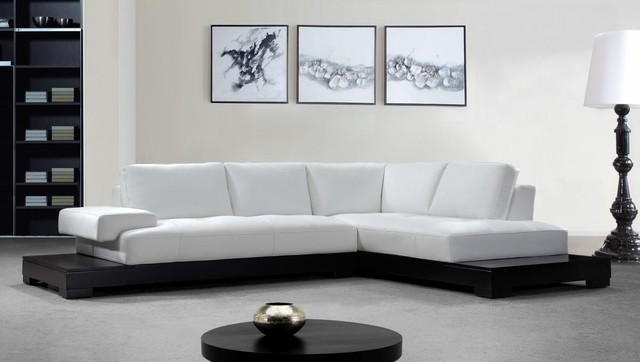 White Leather Sectional Sofa with Attached End Table & Built-in Shelf -  Modern - Living Room - Los Angeles - by EuroLux Furniture | Houzz UK