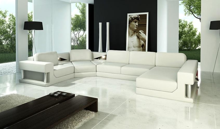 White Leather Sectional Sofa with Chaise - Modern - Living Room - Los ...