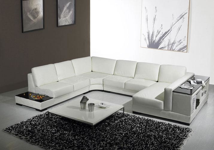 White Leather U Shaped Sectional Sofa with Storage Modern Living