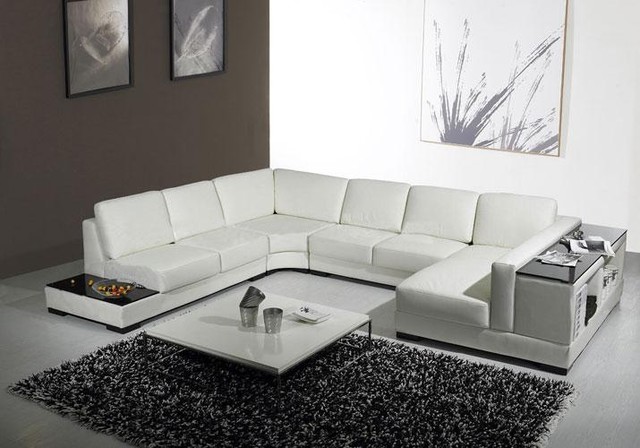 White Leather U Shaped Sectional Sofa with Storage - Modern - Living Room -  Los Angeles - by EuroLux Furniture | Houzz UK