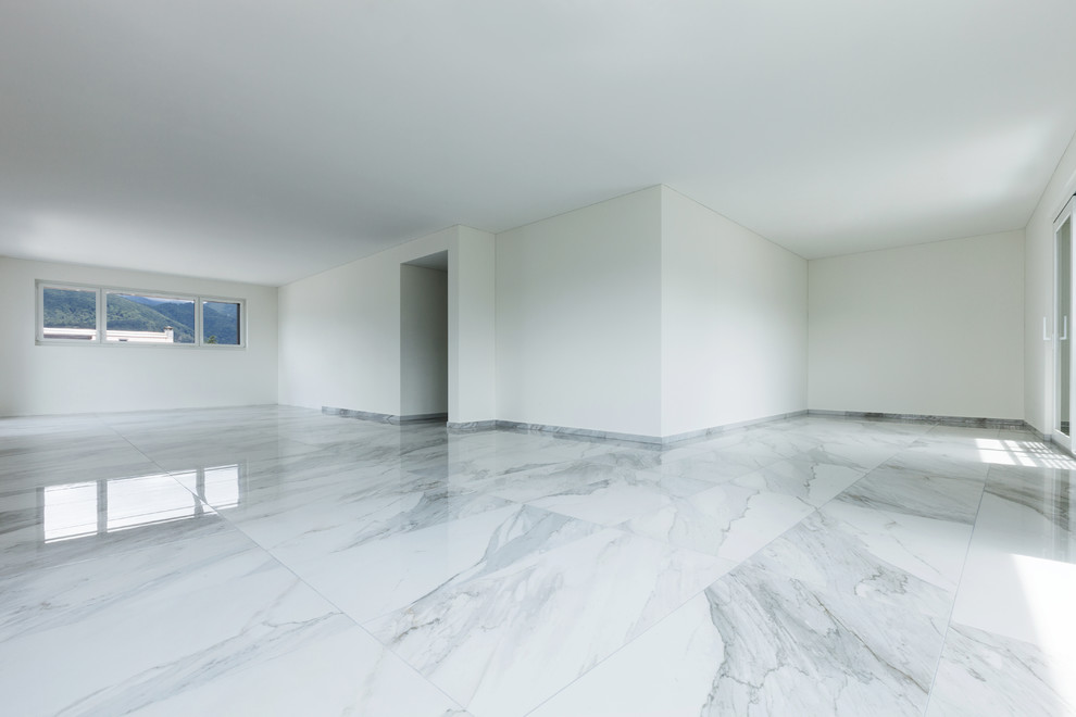Immagine di un soggiorno minimal con pavimento in marmo