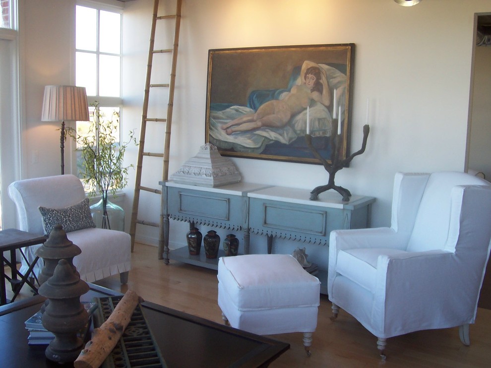 White Slipcovers in the Living Room Beach Style Living Room Los Angeles by Quatrine