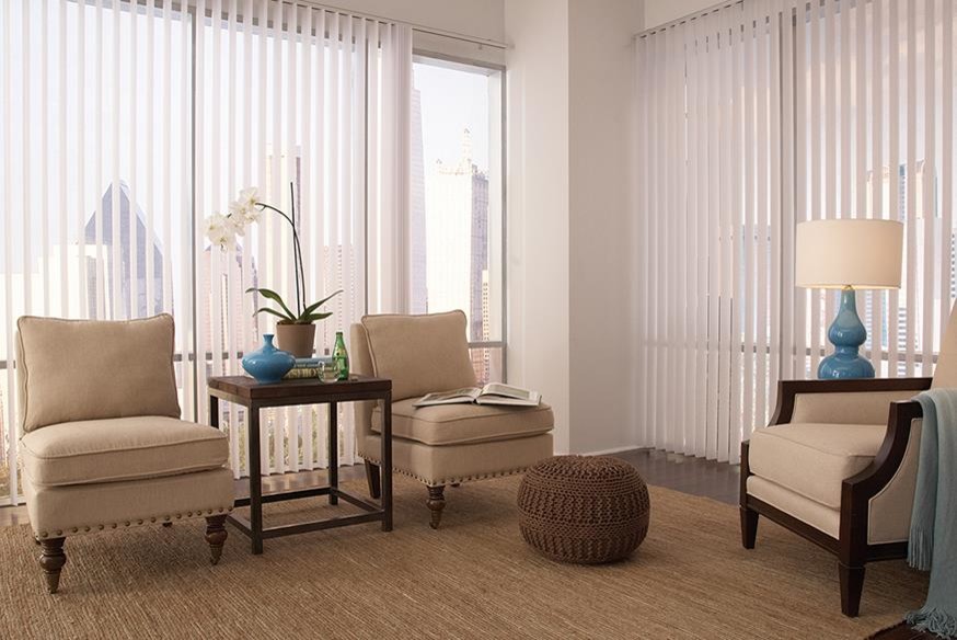 WHITE VERTICAL BLINDS Lafayette Discoveries Living Room