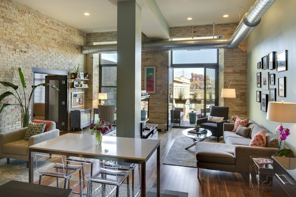 Inspiration for an industrial living room remodel in Minneapolis