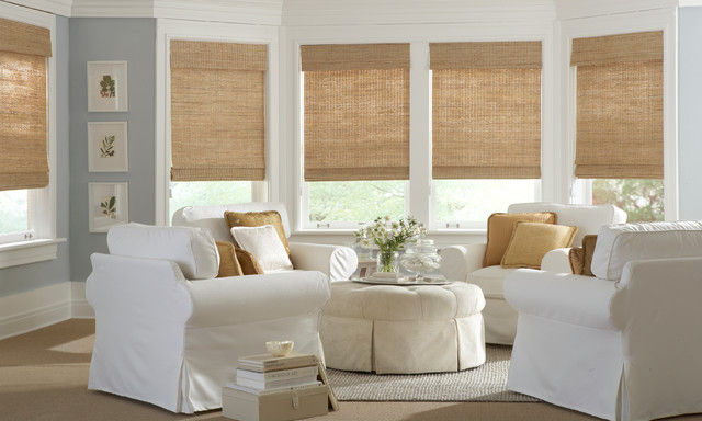 Window Coverings Roman Shades Shutters And Drapery Coastal Living Room Los Angeles By Janice Peters Distinctive Decor Houzz