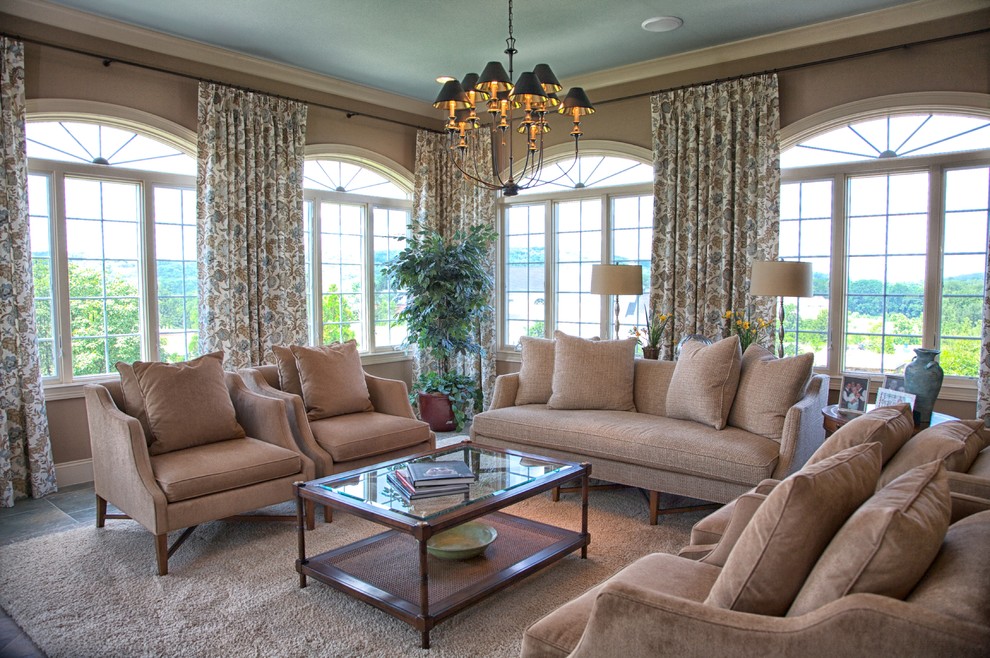 Design ideas for a large traditional living room in Philadelphia with beige walls.