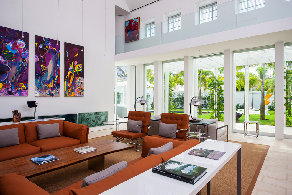 Example of a trendy formal living room design in Miami with white walls