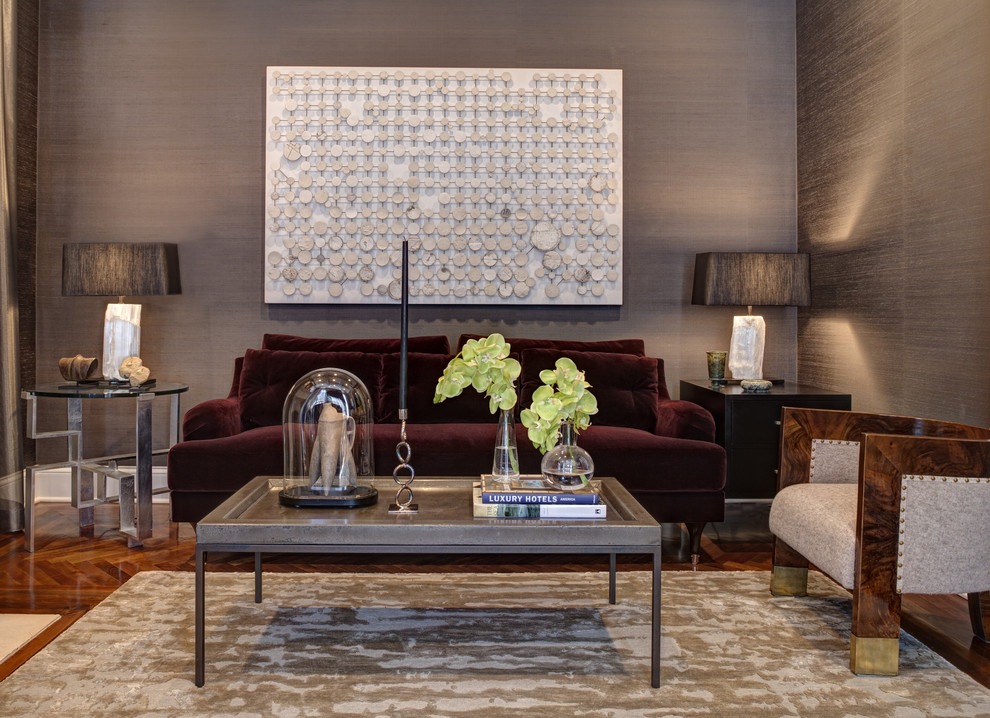 Living room - contemporary living room idea in Chicago with gray walls