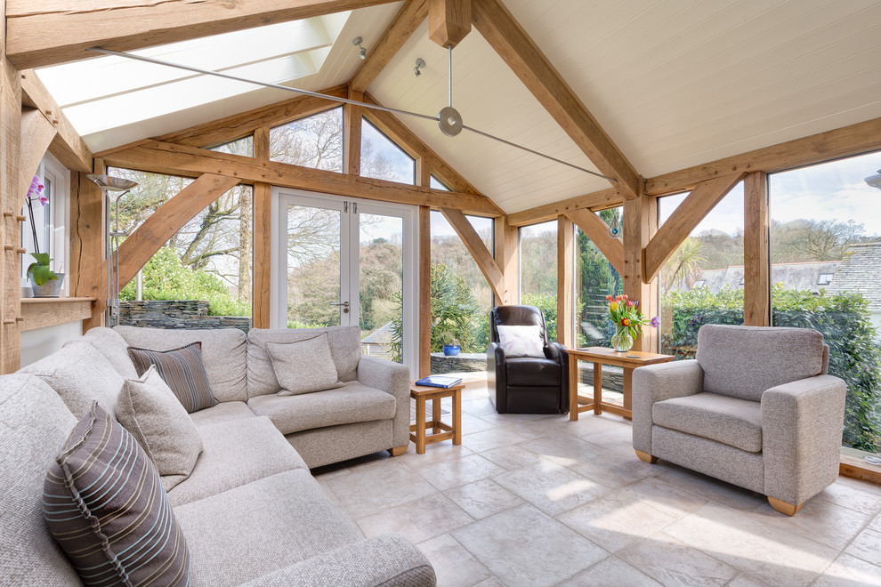 Large cottage living room photo in Devon