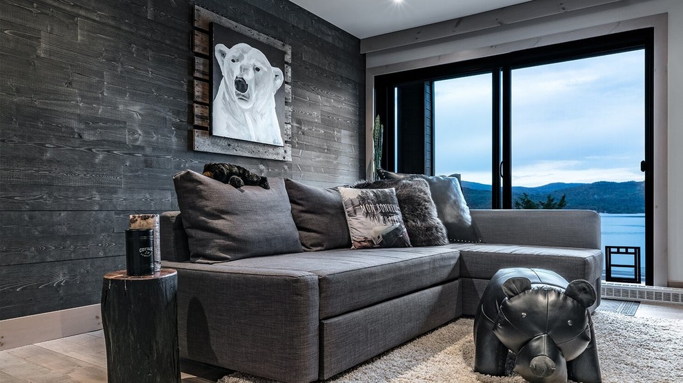 Woodbox Factory Anthracite Peel and Stick Wood Wall Covering Living