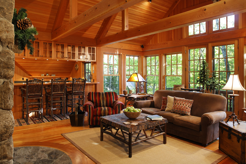 Mountain style open concept living room photo in Bridgeport