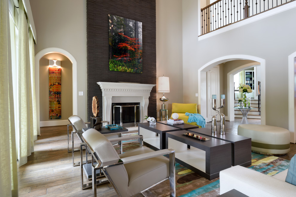 Example of a transitional living room design in Houston