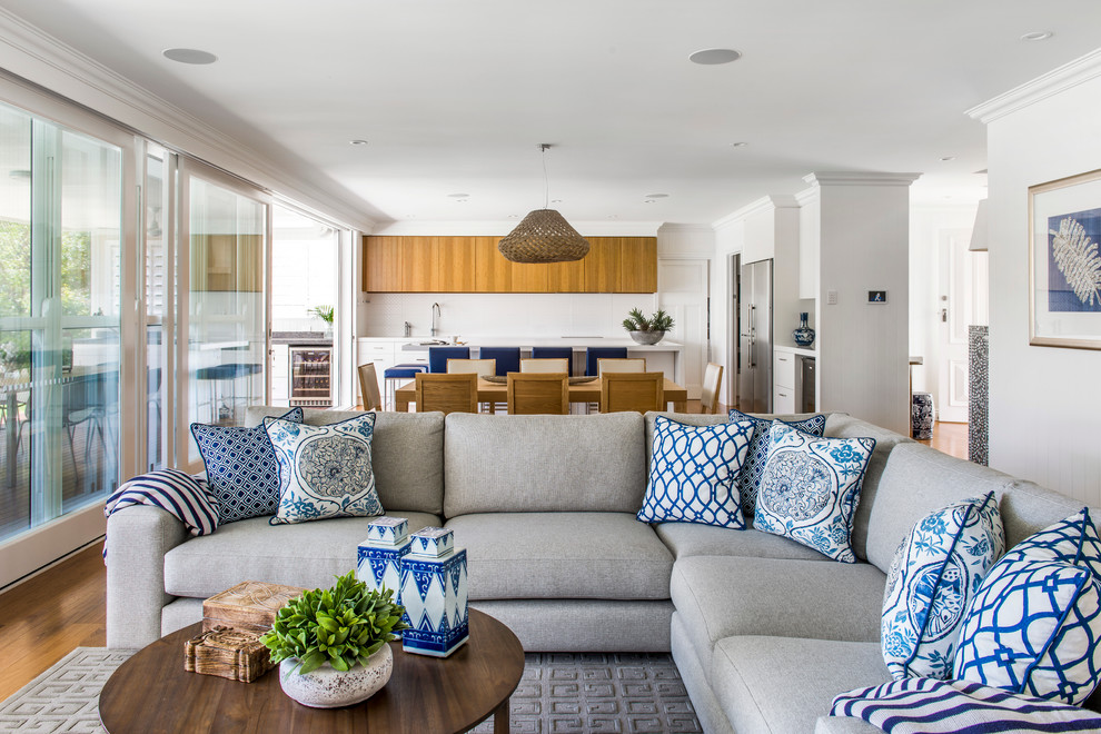 Trendy open concept living room photo in Brisbane