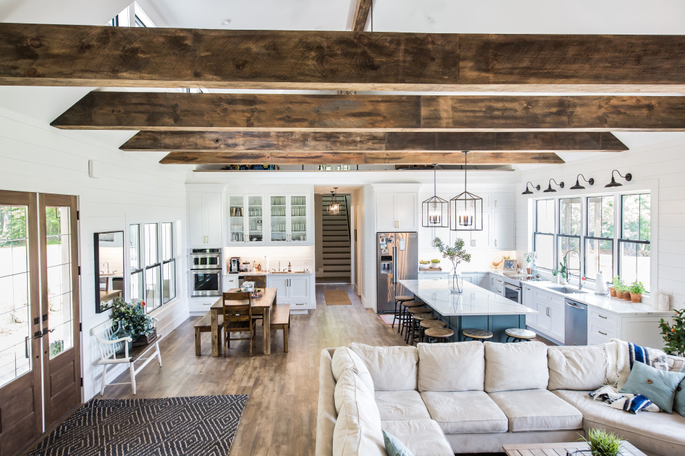 Wrapped wood Beams - Farmhouse - Living Room - Boston - by ATA ...