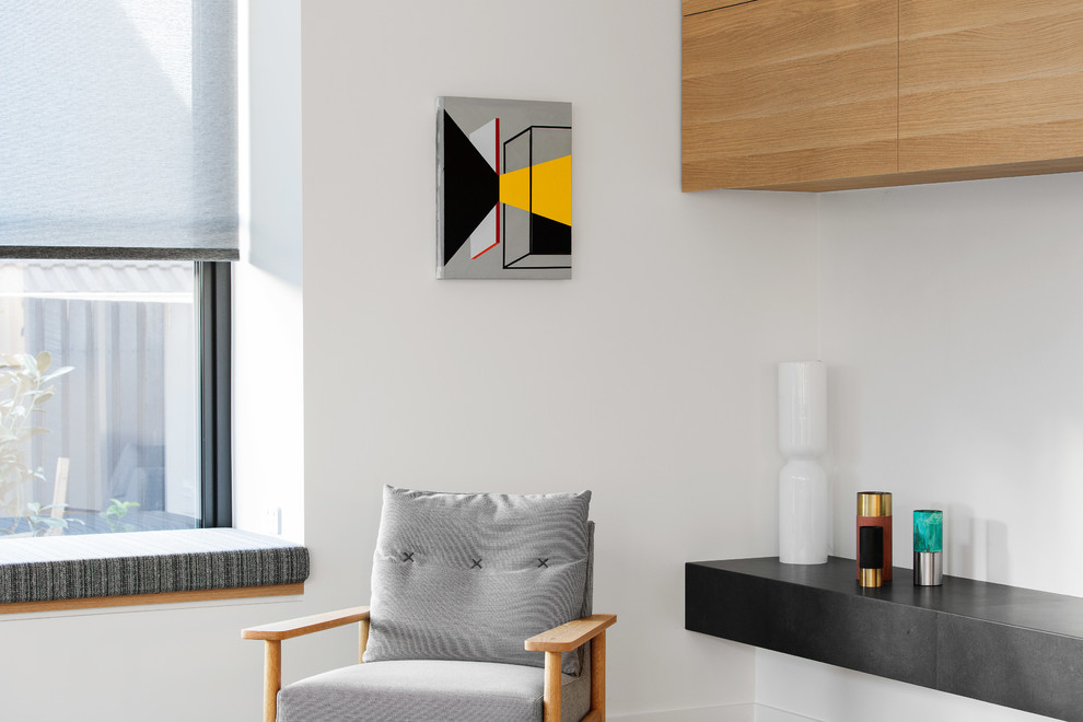 Example of a trendy open concept light wood floor living room design in Canberra - Queanbeyan