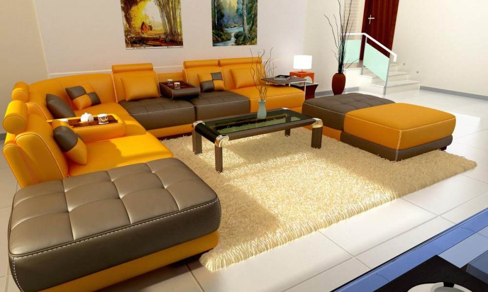 Yellow Leather Sofa Houzz, Yellow Leather Living Room Furniture