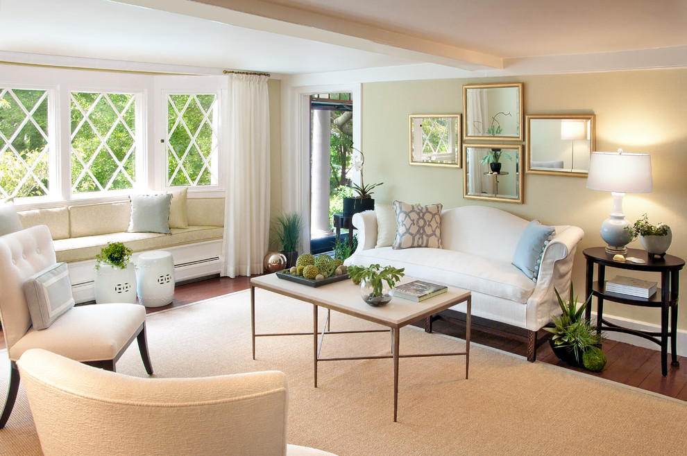 Inspiration for a contemporary living room remodel in Portland Maine with beige walls