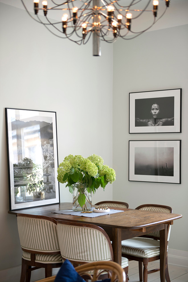 Design ideas for a classic enclosed dining room in Stockholm with grey walls and no fireplace.