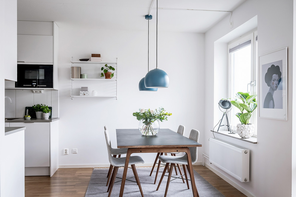 Idéer för små nordiska kök med matplatser, med vita väggar