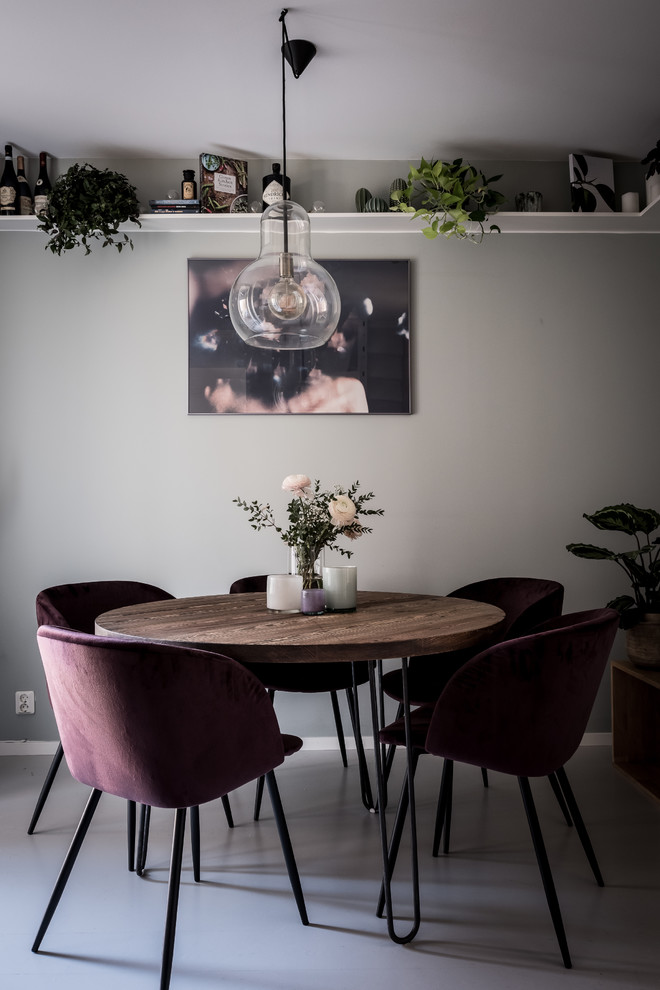 Small danish gray floor enclosed dining room photo in Gothenburg with gray walls