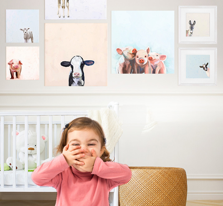 Nursery - cottage girl light wood floor nursery idea in San Diego with white walls