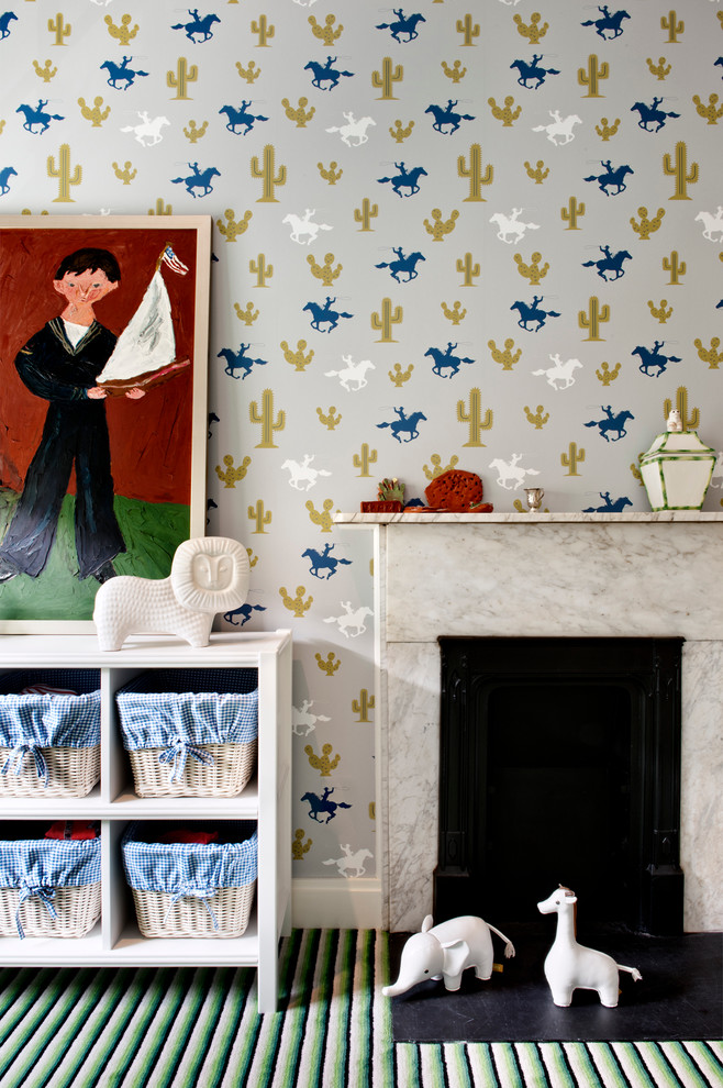 Inspiration for a contemporary nursery for boys in New York with multi-coloured walls.