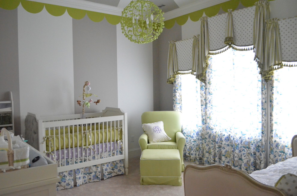 Design ideas for a classic gender neutral nursery in Charleston with multi-coloured walls and carpet.