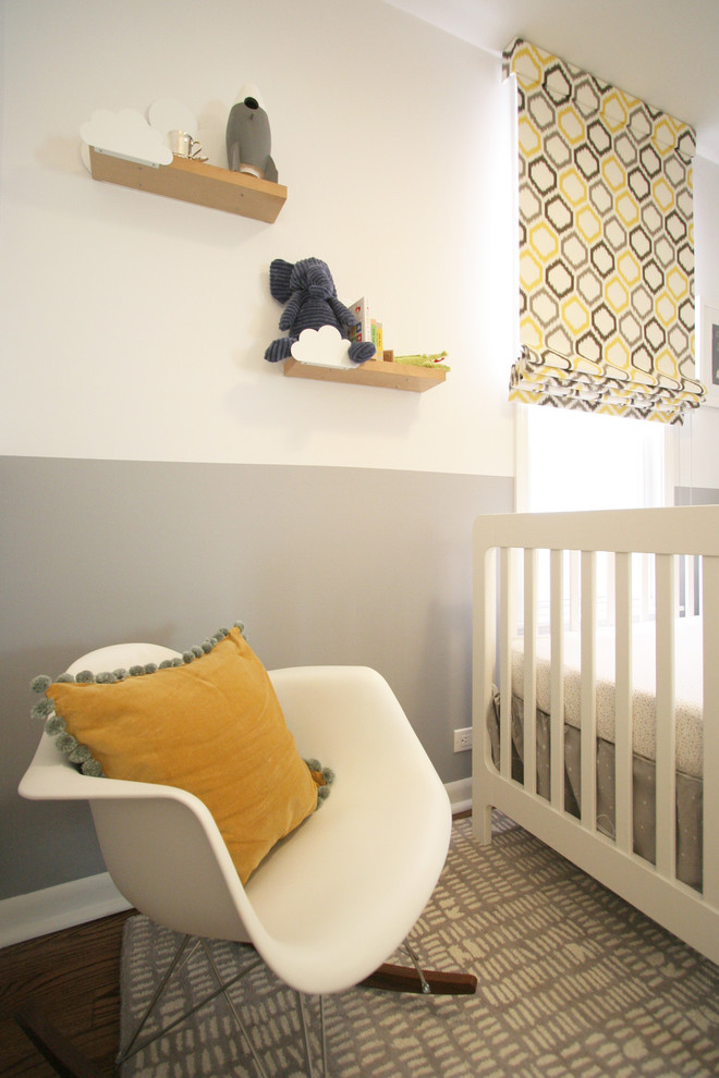 This is an example of a small contemporary nursery in Chicago.