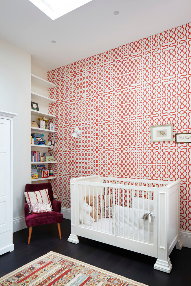 Nursery - contemporary gender-neutral black floor nursery idea in London with multicolored walls