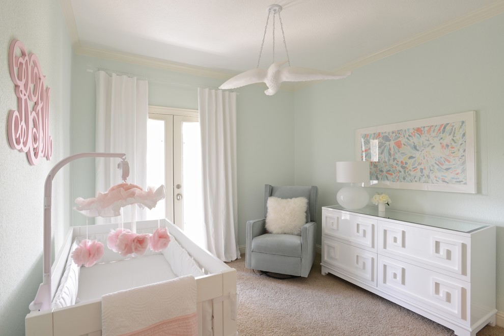 Girl's Nursery Contemporary with Mint Green, White and Peach Colors
