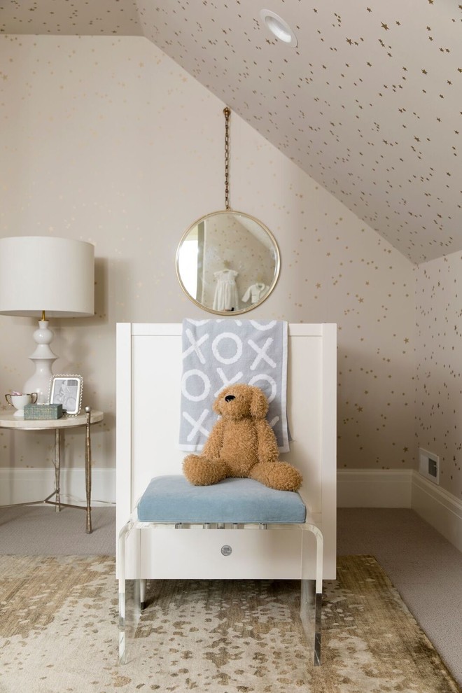 This is an example of a medium sized classic gender neutral nursery in Salt Lake City with carpet, beige floors and beige walls.
