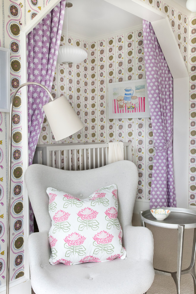 Example of an eclectic nursery design in Boston