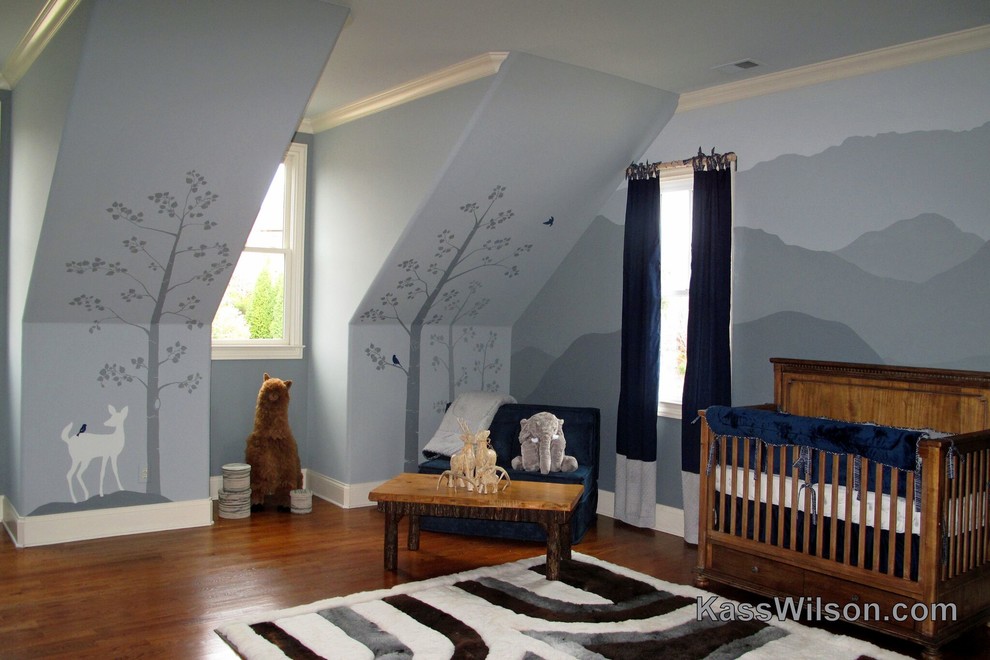 Пример оригинального дизайна: комната для малыша в стиле неоклассика (современная классика)