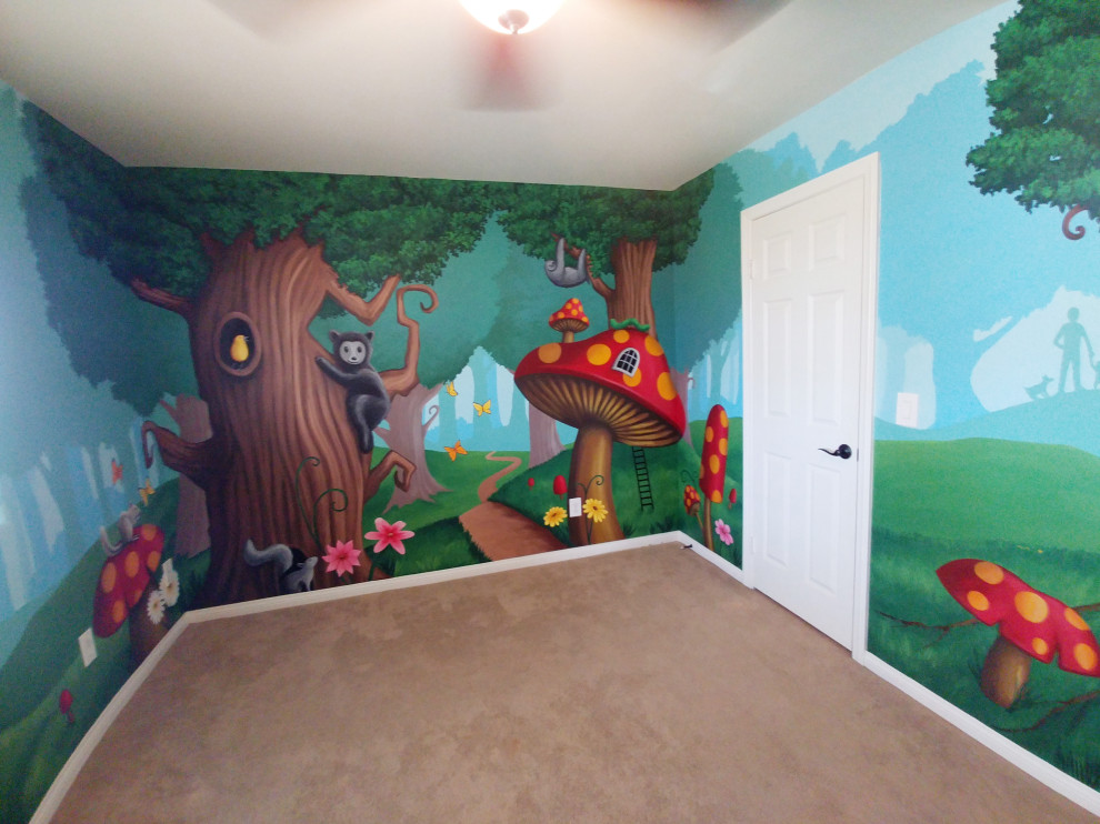This is an example of a medium sized contemporary nursery in Los Angeles with blue walls.