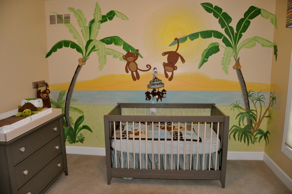Idee per una cameretta per neonati tropicale di medie dimensioni