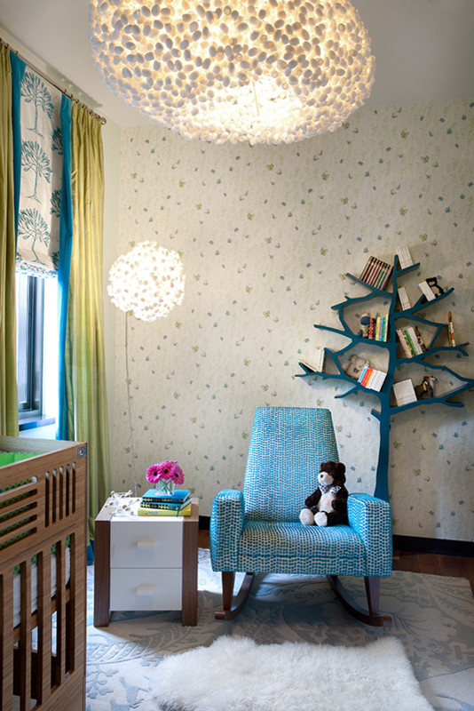 This is an example of a bohemian gender neutral nursery in Denver.