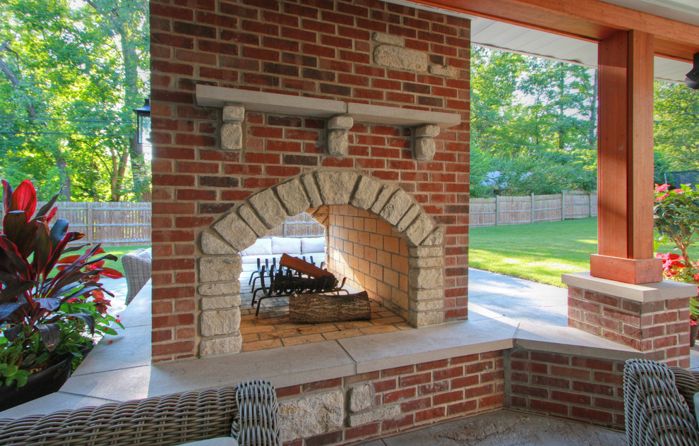 2Story Outdoor Fireplace Transitional Patio St Louis by Mosby