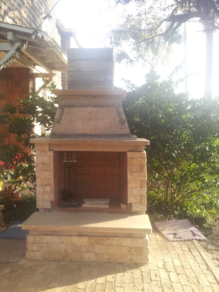 42" Outdoor Fireplace Split Faced Travertine Stone slab accents