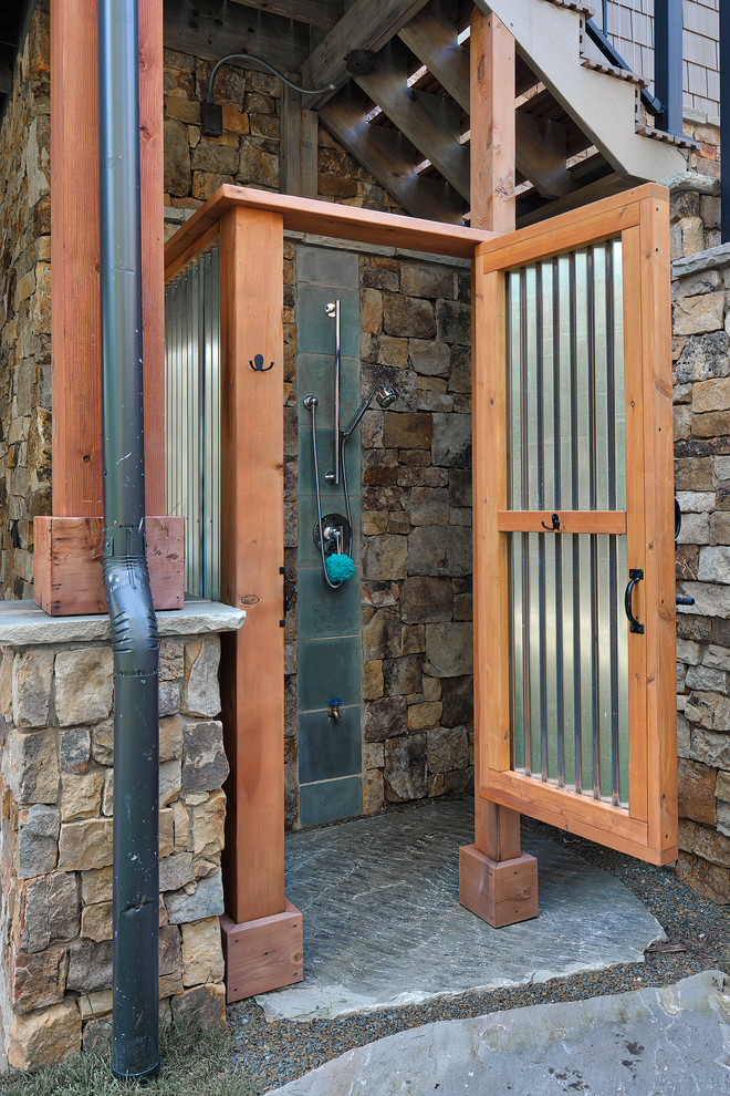 Mountain style outdoor patio shower photo in Other