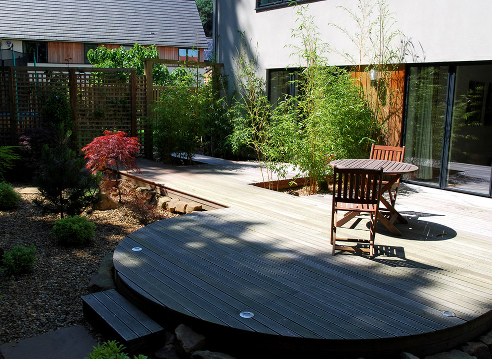 Idee per un patio o portico minimal di medie dimensioni e dietro casa con pedane