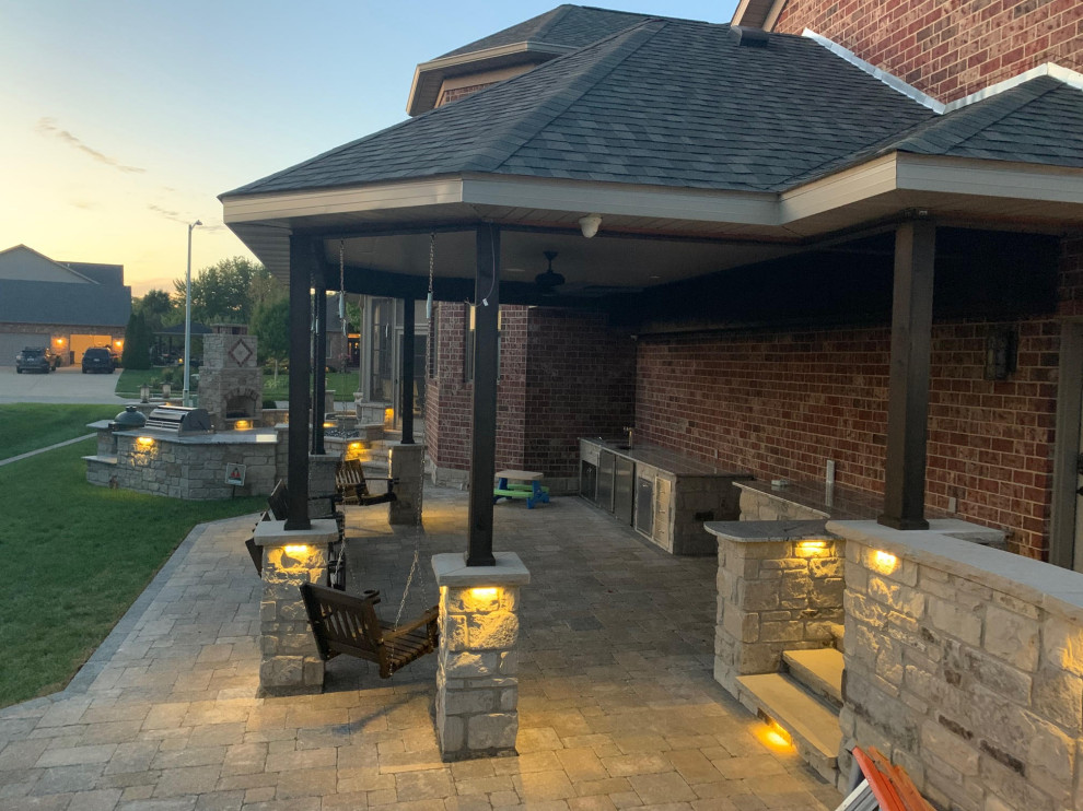 Addison Real Thin Stone Veneer Covered Patio, Outdoor Kitchen, and
